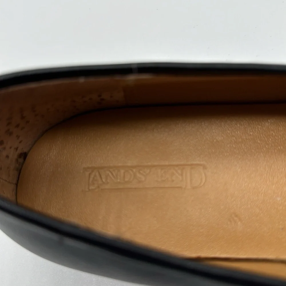 Lands' End Black Leather Rounded Toe Flats